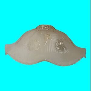 Jeanette Glass Ceiling Light Fixture IRIS HERRINGBONE Frosted Ruffled Shade 12”